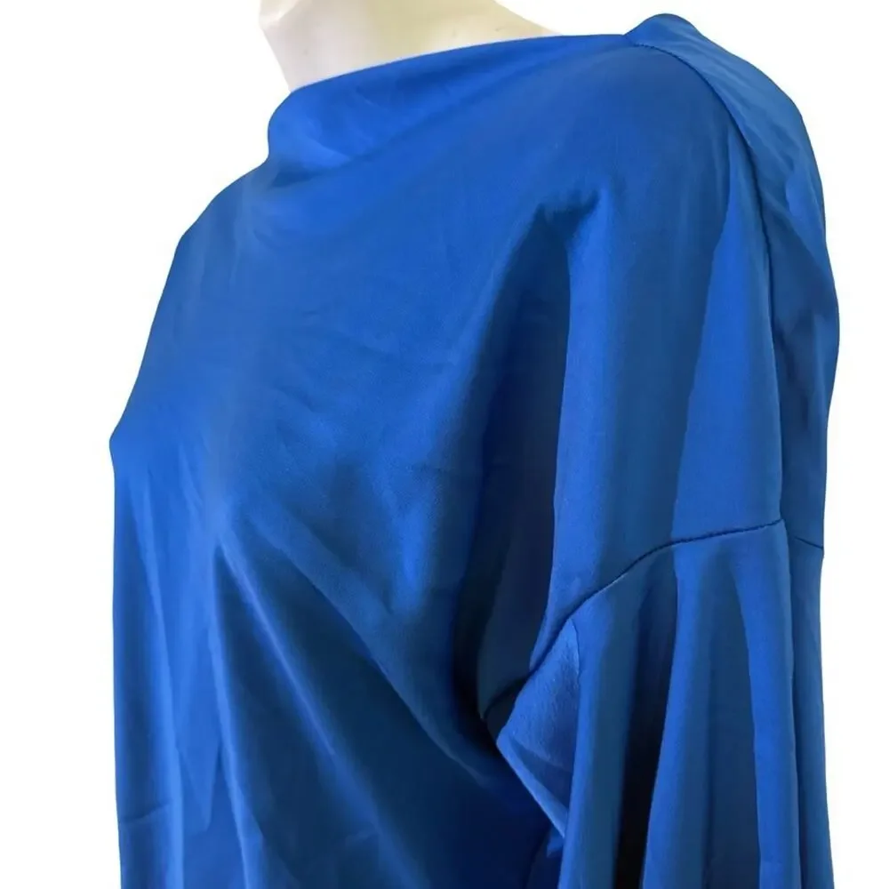 Asos Low Strappy Back Long Flare Sleeve Mini Blue Party cocktail Evening Dress 8